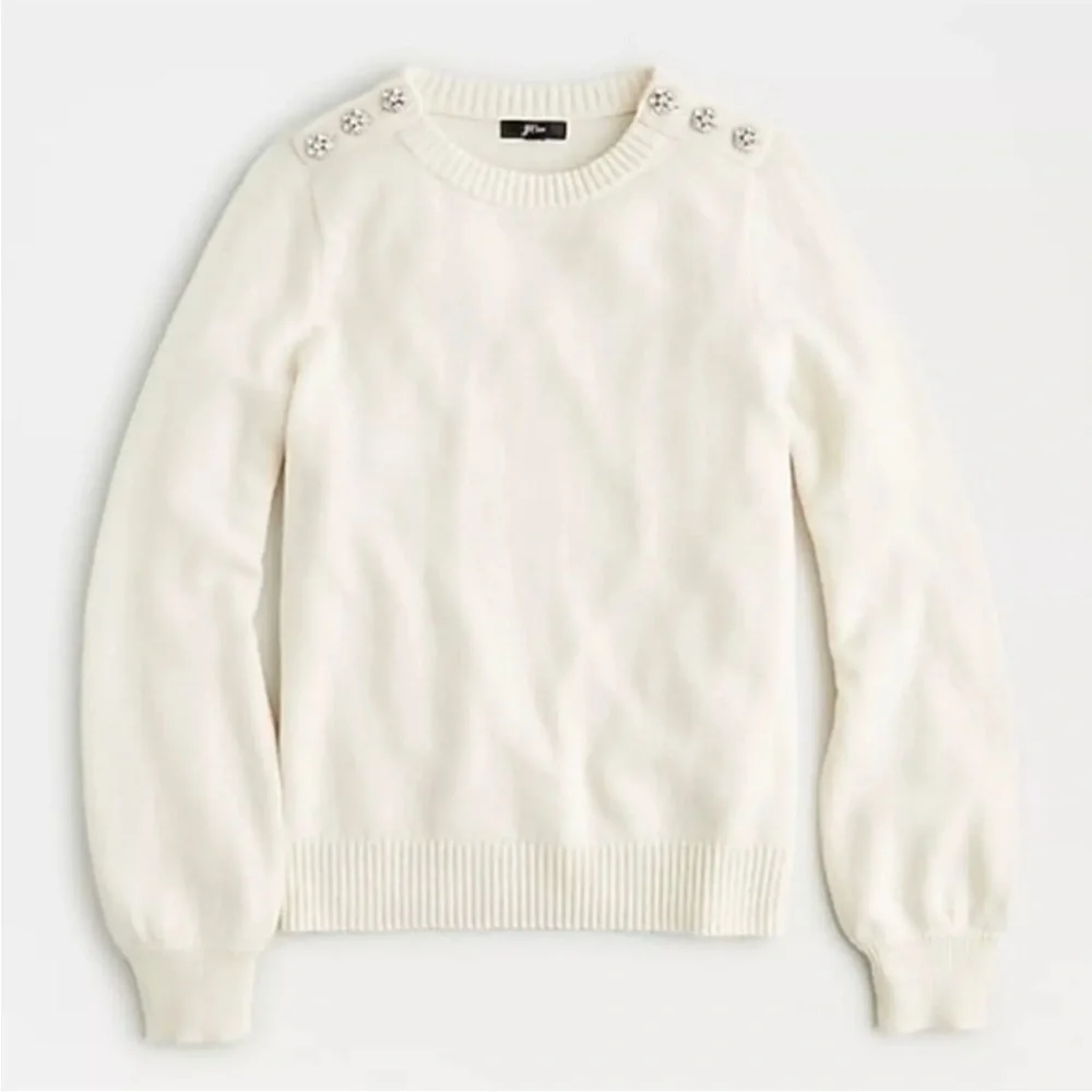 J. CREW Crewneck Long Sleeve Lambs Wool Jeweled Button Sweater